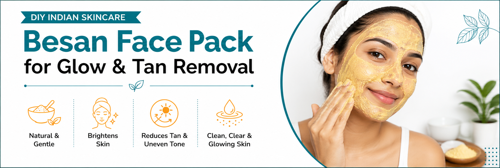 Woman applying yellow besan face pack at home — DIY Indian skincare for glow and tan removal