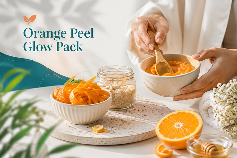 Homemade orange peel face pack being prepared for gentle skin exfoliation at home