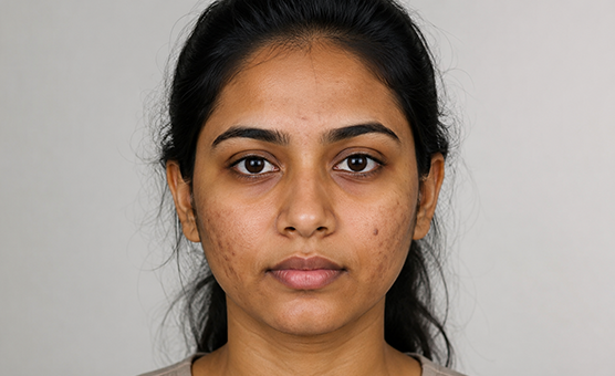 Before Hydrafacial — acne marks and uneven skin tone Chennai