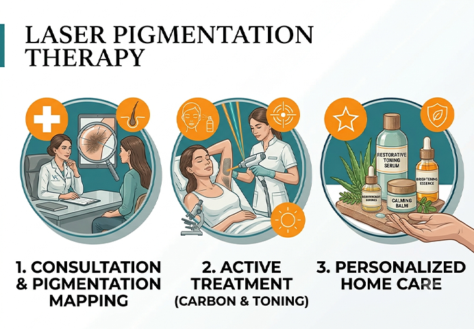 Laser treatment session for dark underarm pigmentation at VK Allure Dermaclinic Chennai — carbon laser and toning procedure