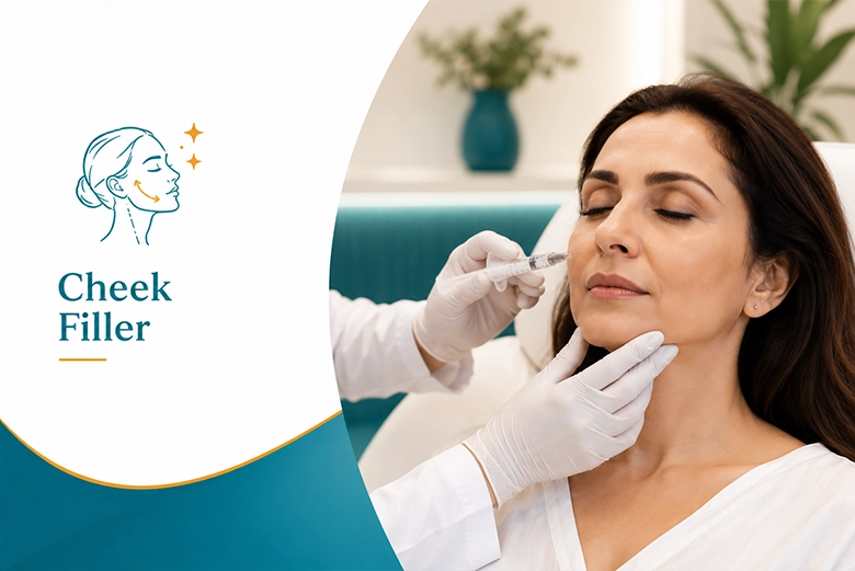 Cheek dermal filler treatment to restore mid-face volume and lift in Chennai