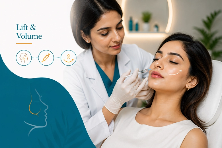 Cheek dermal filler treatment to restore mid-face volume and lift in Chennai