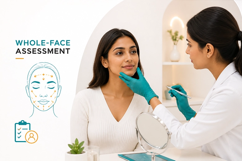 Dermal filler consultation and whole-face assessment before treatment at a Chennai clinic