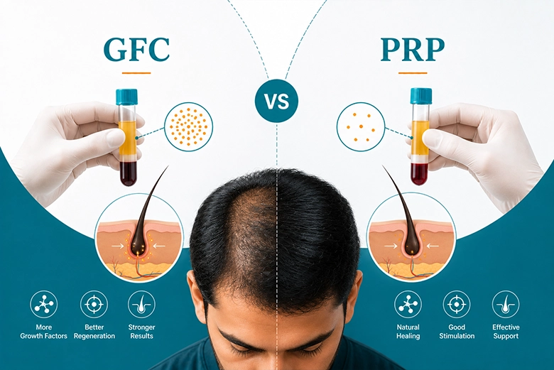 GFC vs PRP hair treatment comparison for hair regrowth at a Chennai clinic