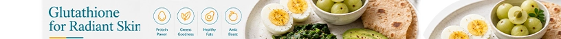 Balanced Indian meal with avocado spinach eggs and amla supporting glutathione for skin health