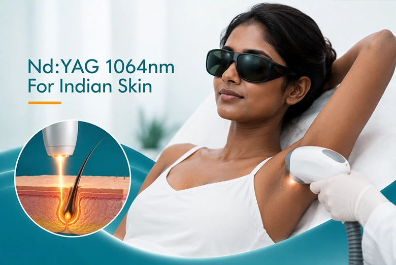 Nd:YAG 1064nm laser hair removal safely treating dark Indian skin at a Chennai clinic