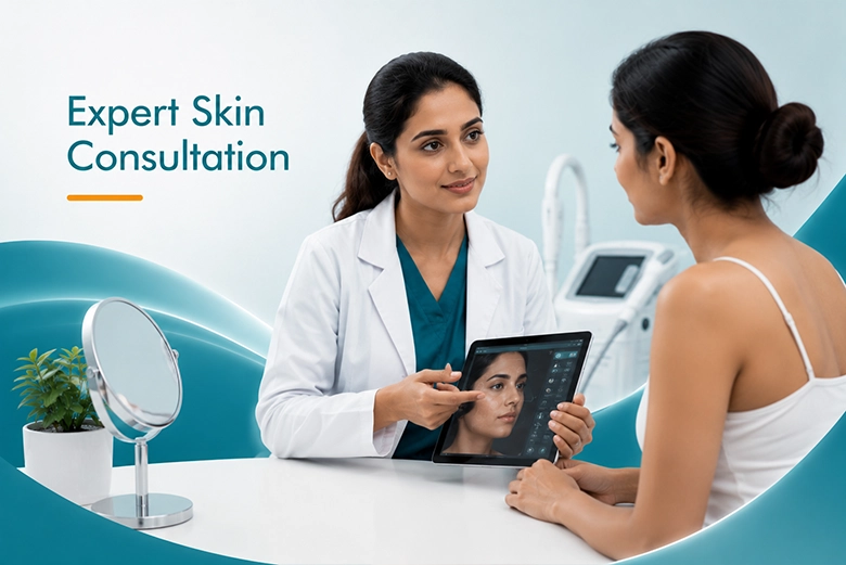 Patient consulting a dermatologist before laser skin treatment at a clinic in Chennai