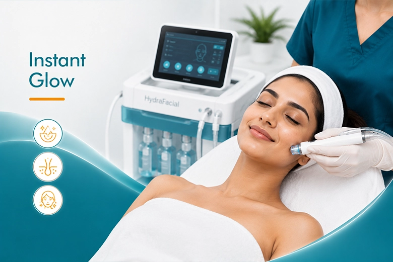 HydraFacial treatment for instant glowing skin at a dermatology clinic in Chennai