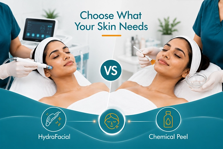Comparing HydraFacial and chemical peel for dull skin at a Chennai dermatology clinic