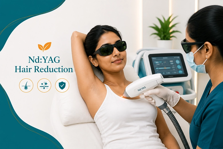 Nd:YAG laser hair reduction treatment on Indian skin at VK Allure Dermaclinic Chennai