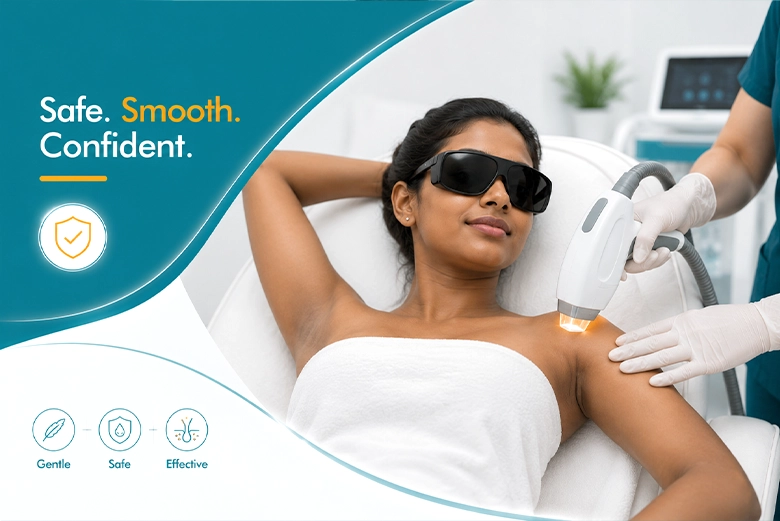 Nd:YAG laser hair removal being performed safely on dark Indian skin in Chennai