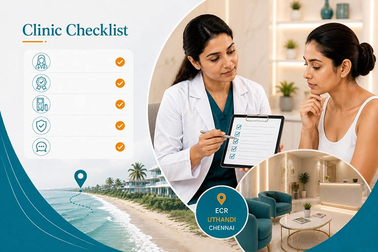 Checklist for choosing a qualified medical aesthetics clinic near me on ECR Uthandi Chennai