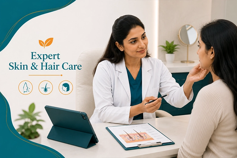 Patient consulting a skin and hair specialist near Adyar at VK Allure Dermaclinic Chennai