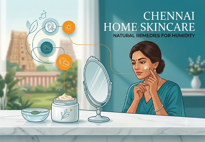 Woman applying home remedy paste on pimple spot in Chennai — common skincare practice in humid climate